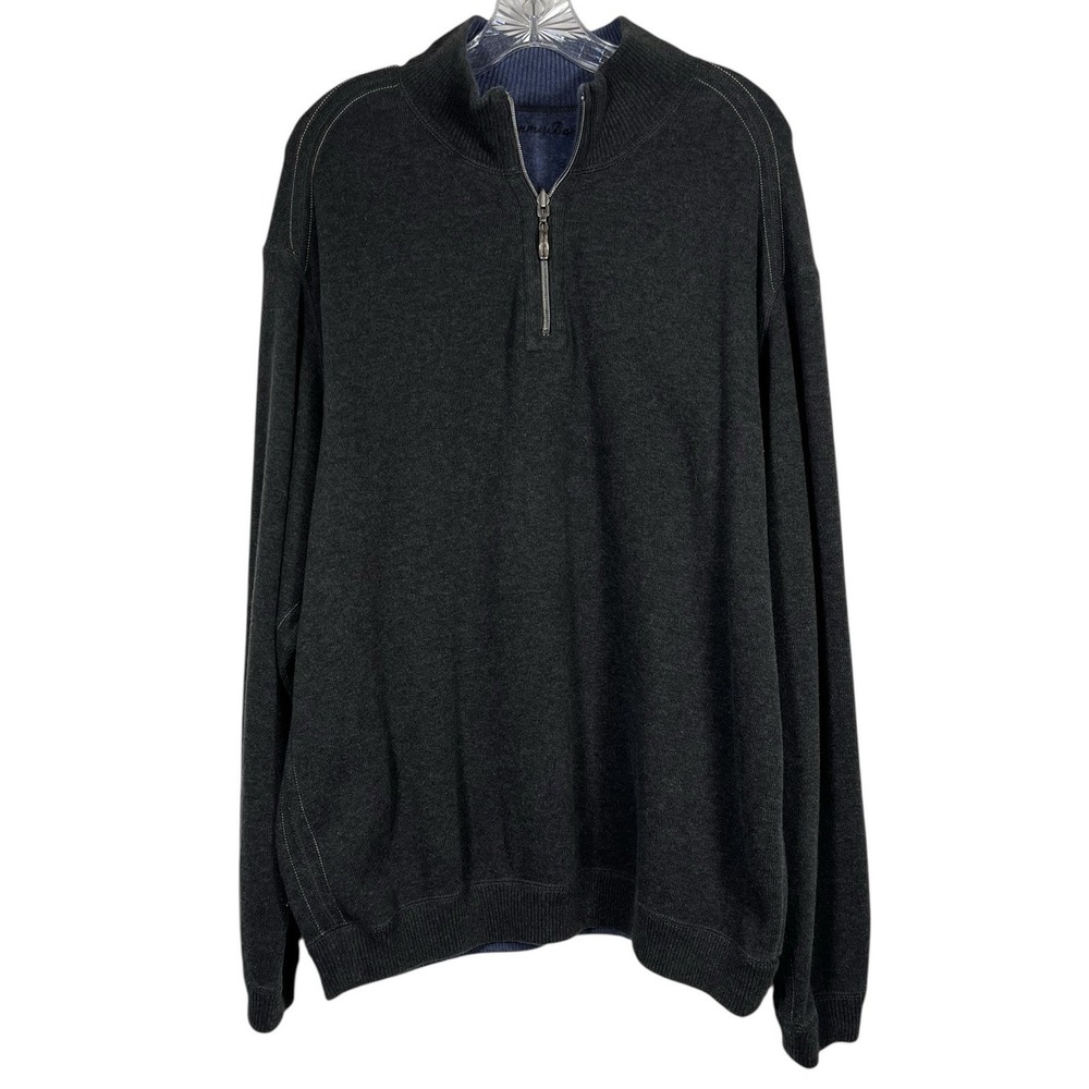 TOMMY BAHAMA Sz XL Mens 1/4 Zip Reversible Pullover Gray Blue Sweater Sweatshirt